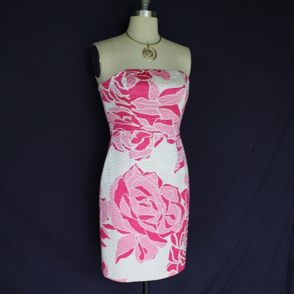 Lilly Pulitzer Allegra Dress silk Rose jaquard brocade Lavie En Rose strapless 2 - Picture 4 of 11